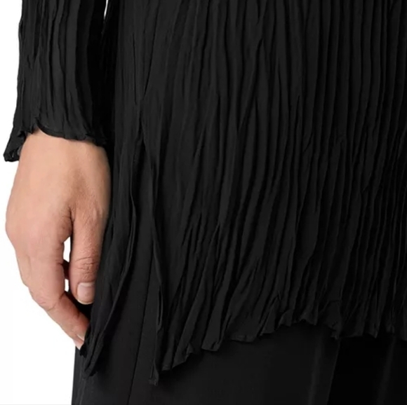 Eileen Fisher Crinkled Silk Boat Neck Tunic Top Dress Cover Up Black S - Picture 5 of 10